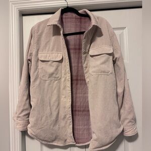 Love Tree Women's Reversible Corduroy Jacket - Cream and Pink Soft Plaid